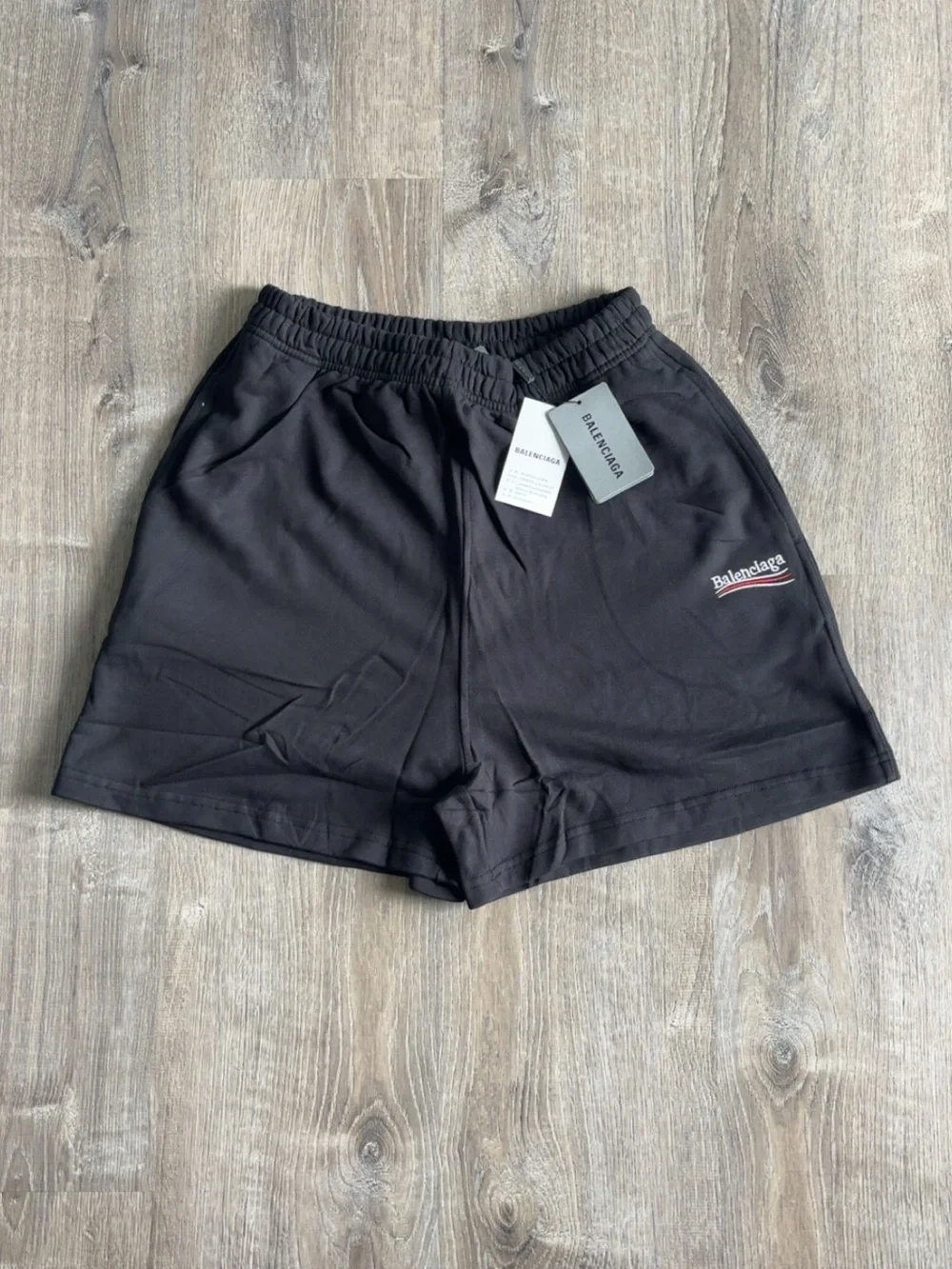 Balenciaga Black Ribbed Elastic Waist Shorts with Logo Tag
